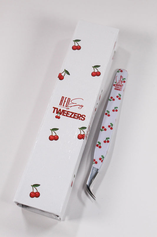 White Cherry Small Skinny Curve Fiber Tip Tweezer